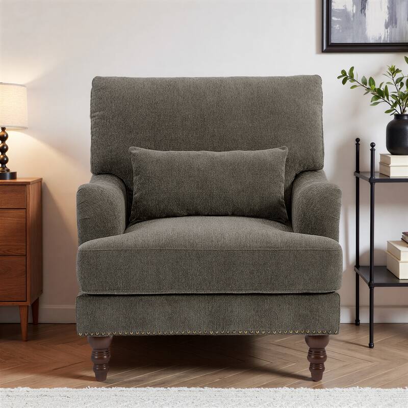 Oversized Accent Chair Chenille Upholstered Armchair With Rivets