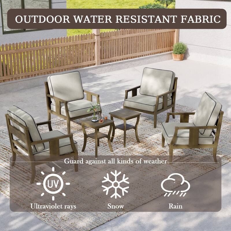 6-piece Outdoor Teak Seating Set Club Chairs with Cushions