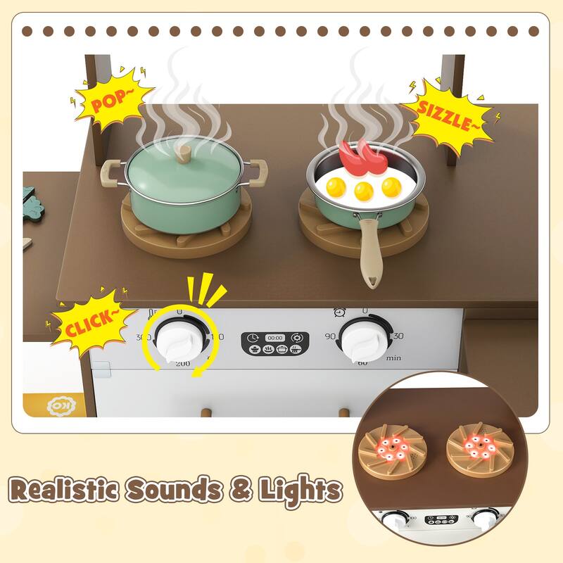 Costway Corner Kitchen with Lights and Sounds Interactive Wooden - See Details