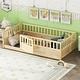 preview thumbnail 3 of 8, Natural Wood Twin Size Pine Wood Floor Bed, Integral Construction with Super High Security Barrier, Door