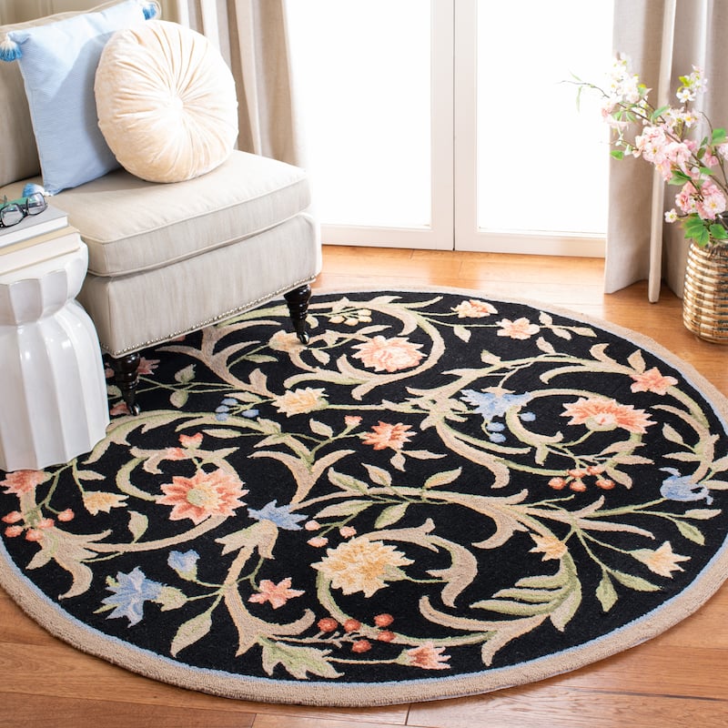 SAFAVIEH Handmade Chelsea Jacomine French Country Floral Scroll Wool - 3' x 3' Round - Black - Runner/Round