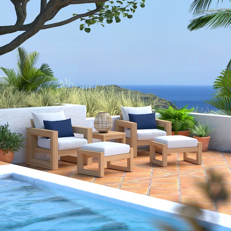 Benson 5 Piece Sunbrella Outdoor Patio Club Chair And Ottoman Set