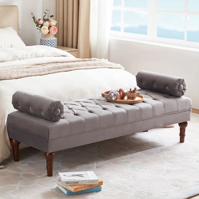 Velvet Bedroom Bench Pink/ Beige/ Blue/ Gray Upholstered Bench with Button-Tufted 60.2".