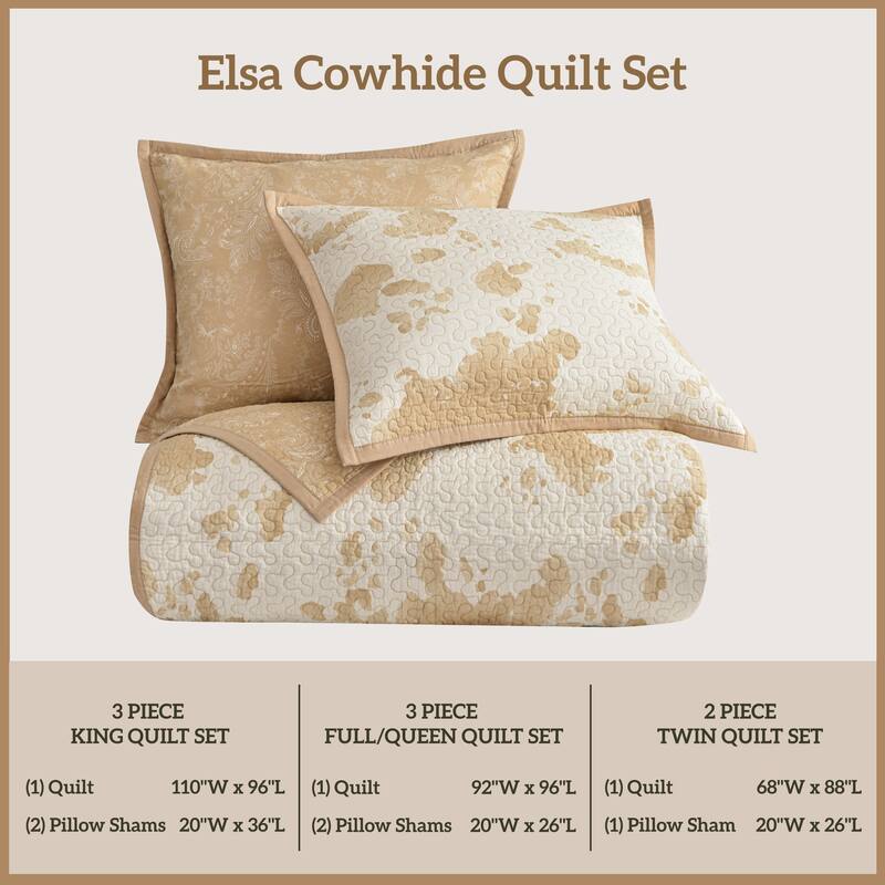 Paseo Road Elsa Cow Print and Paisley 100% Cotton 3 Piece Reversible Quilt Set