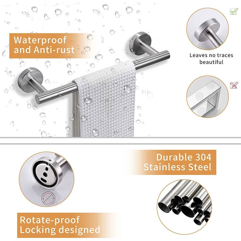 8-Piece Wall Mount Bathroom Hardware Set 23'' Bathroom Towel Bar Toilet Paper Holder Robe Hooks Stainless Steel Accessories Set