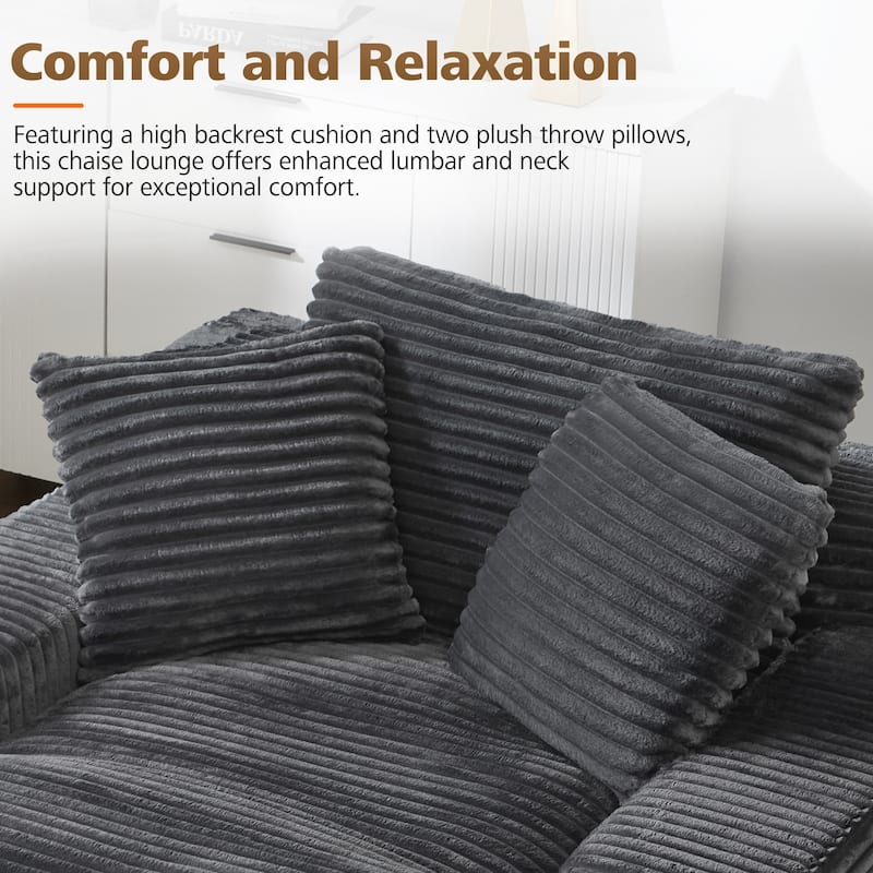 67" Upholstered Full Foam Chaise Lounge Chair Convertible Sofa Bed with Pillows, No Assembly Required