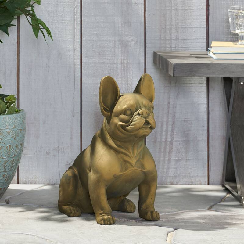 Outdoor Dog Garden Glass Sculpture, Outdoor French Bulldog Garden Statue, Rustic Gold, No Assembly Required