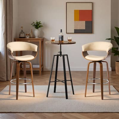 Glitzhome Modern 3-Piece Wooden Swivel Bar Stools & Height Adjustable Pub Table Set