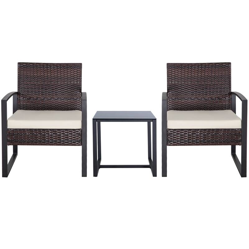 3-Pieces Wicker Patio Conversation Set Outdoor Chairs with Cushions