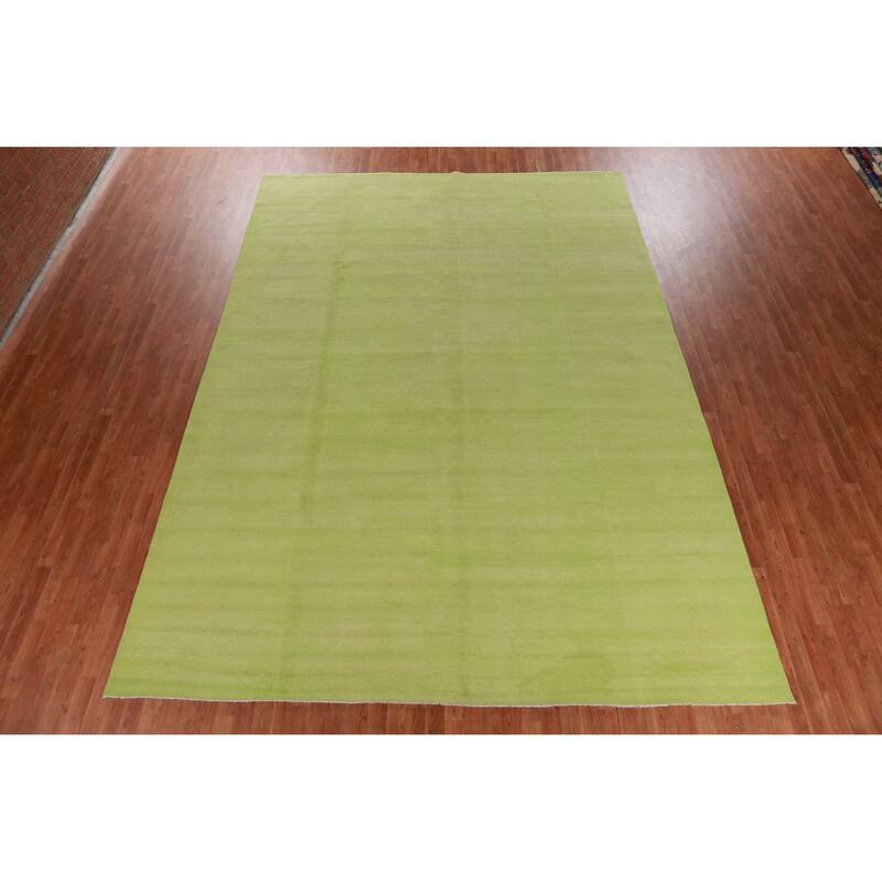 Hand Knotted Oriental 100% Wool Carpet Modern Solid Green Gabbeh Area Rug - 13' 11'' X 9' 10''