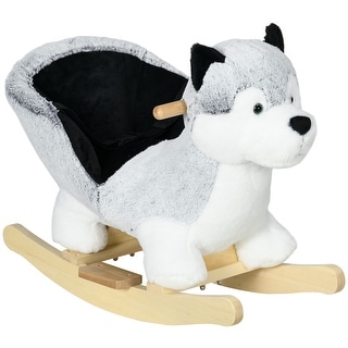 Qaba Wooden Rocking Horse, Husky Themed Rocking Animal for Baby, Animal Rocker Ride-On Toy for Kids 18+ Months