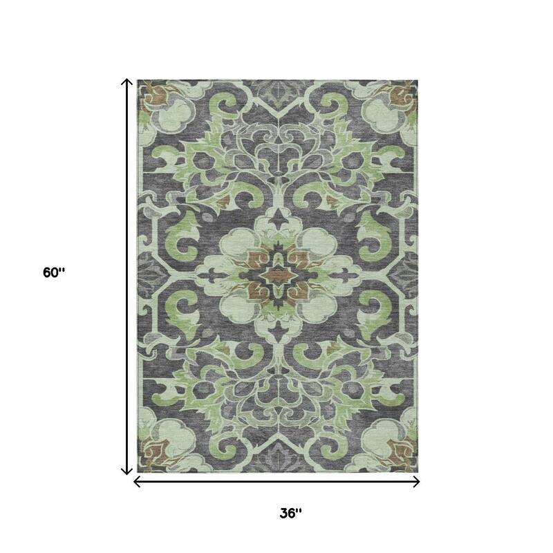 HomeRoots Damask Traditional Rectangle Outdoor Rug