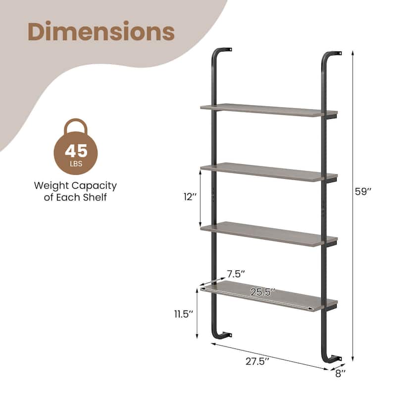 Costway 1/2 PCS 4-Tier Wall-mounted Ladder Shelf Display Bookshelf
