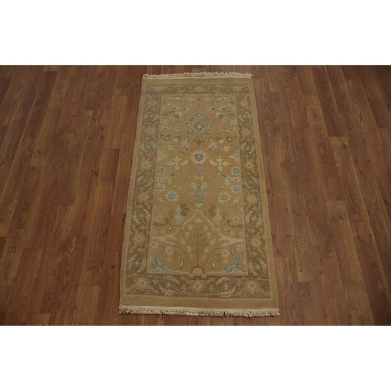 Hand Knotted Oriental 100% Wool Carpet Traditional All-Over Brown Ziegler Area Rug - 3' 11'' X 2' 0''