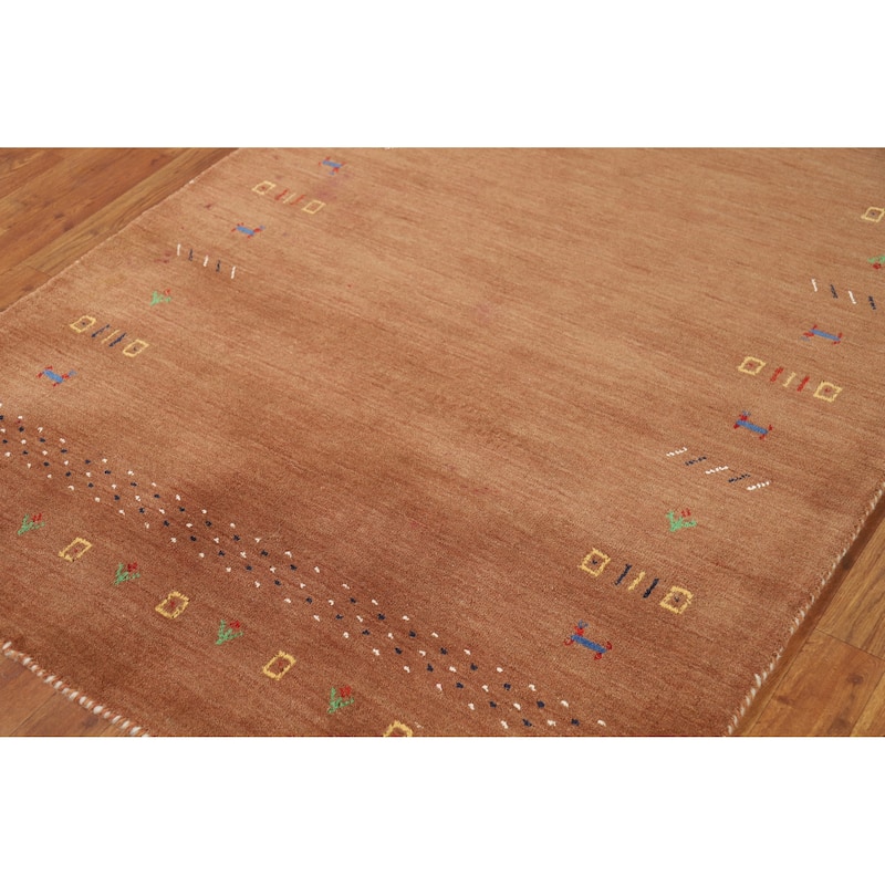 Brown Tribal Gabbeh Rug Handmade Modern Wool Carpet - 4'1" x 5'9"