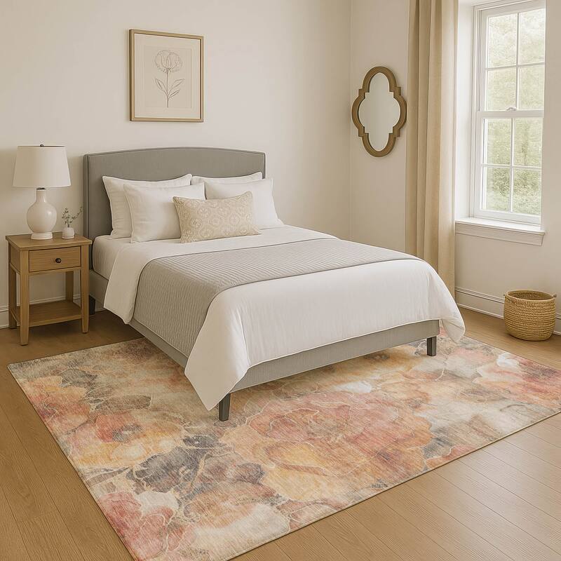 Premium Washable Super Soft Modern Floral Mayfield Rug - Peach - 5' x 7'6"