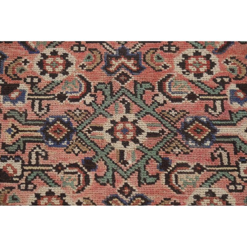 Geometric Pink Hamedan Vintage Persian Area Rug Handmade Wool Carpet - 7'5" x 10'4"