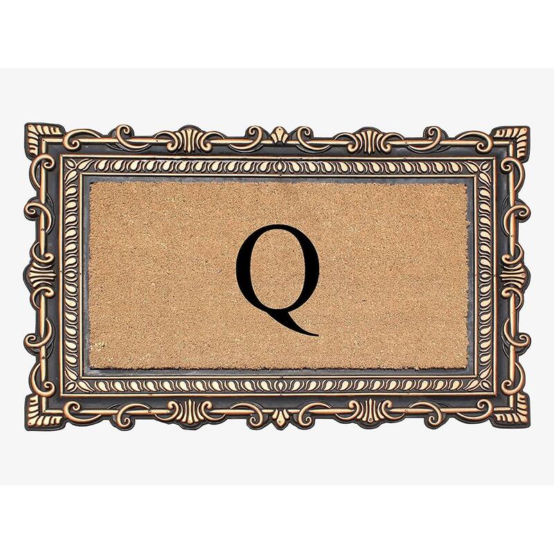 A1HC First Impression Carson Rubber and Coir 24" X 36", Heavy Duty, Easy to Clean Outdoor Monogrammed Doormat - Monogrammed Q