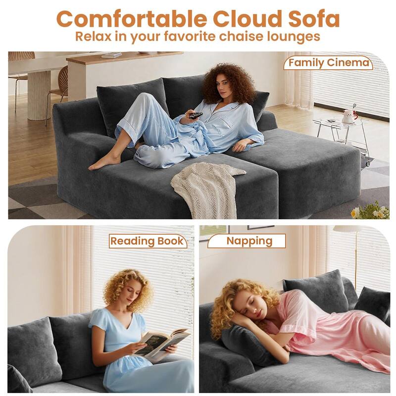 Velvet Dual Chaise Sofa Bed, Sleeper Sofa with Thicked Cushions and Throw Pillows, Deep Seat Lounge Loveseat Sofa