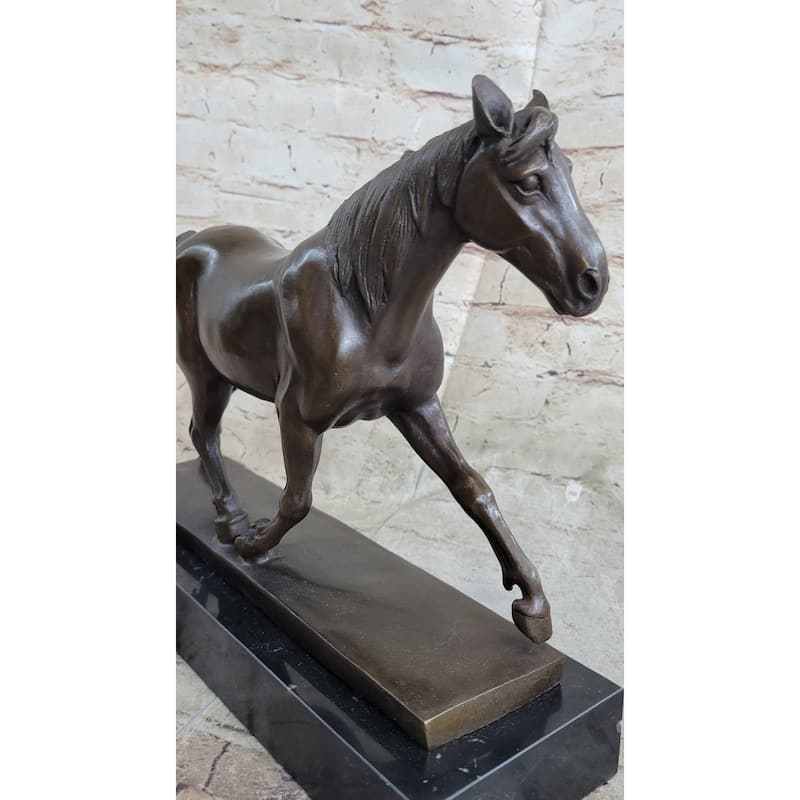 Signed Prosper Lecourtier Racing Imitative Horse Stallion Hot Cast Sculpture Marble Base