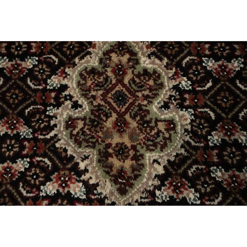 Hand Knotted Oriental 100% Wool Carpet Traditional Floral Black Tabriz-Mahi Area Rug - 8' 8'' X 5' 8''