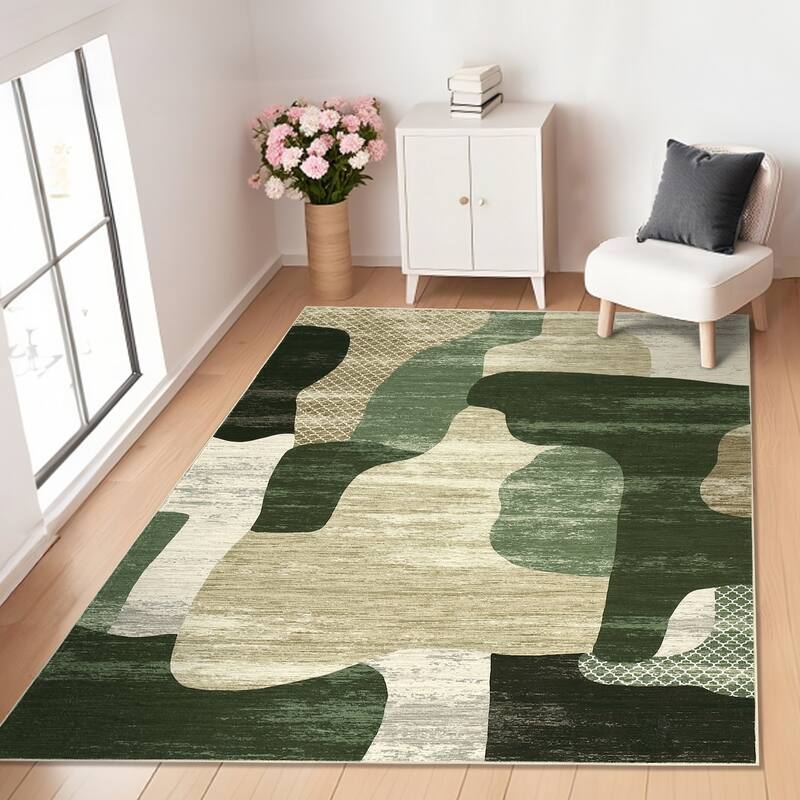 Area Rug Modern Abstract Rugs for Living Room Geometric Non-Slip Backing Low Pile Floor Carpet - 10'x13' - Green