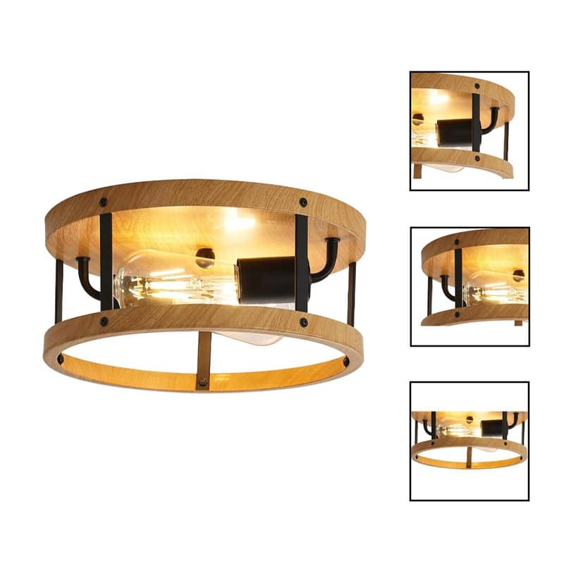 2 Light bedroom ceiling fixtures wood light bulbs metal ceiling light