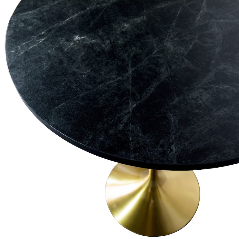 LeisureMod Verve 27" Round Dining Table with MDF Wood TableTop and Brushed Gold Base for Kitchen & Dining Room