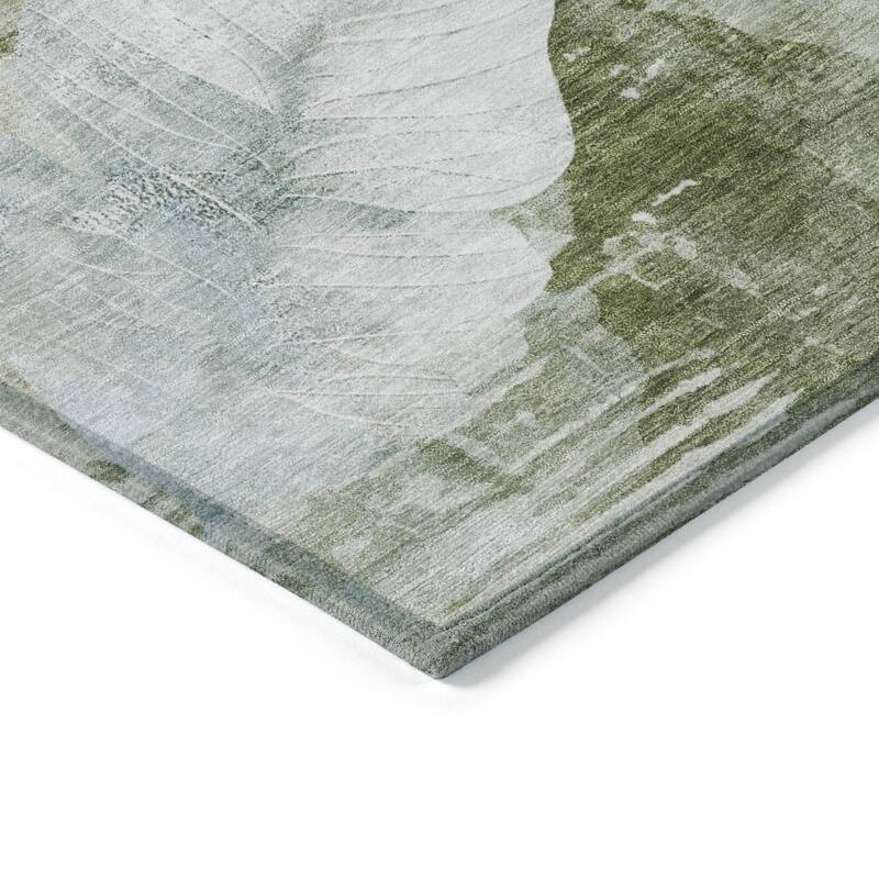 Machine Washable Indoor/Outdoor Modern Leaf Chantille Rug