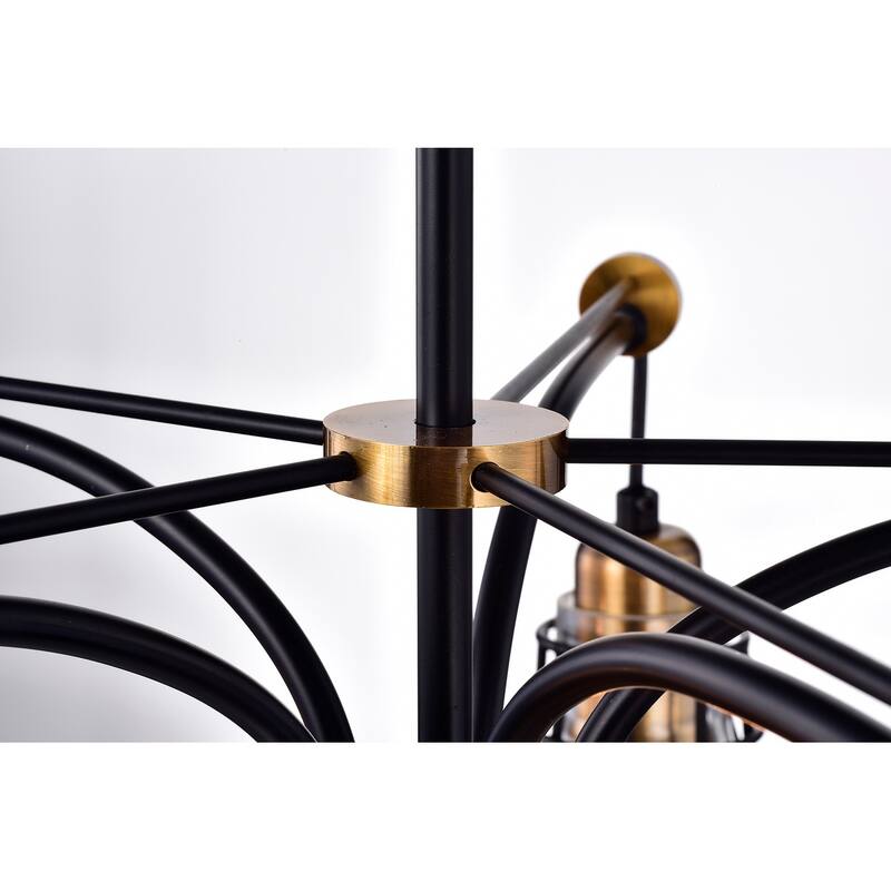 Black and Antique Gold 5-Light Chandelier with Clear Glass Shade
