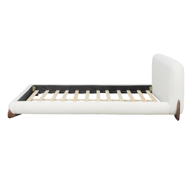 King/Queen Upholstered Platform Bed with Boucle Headboard & Solid Wood Legs