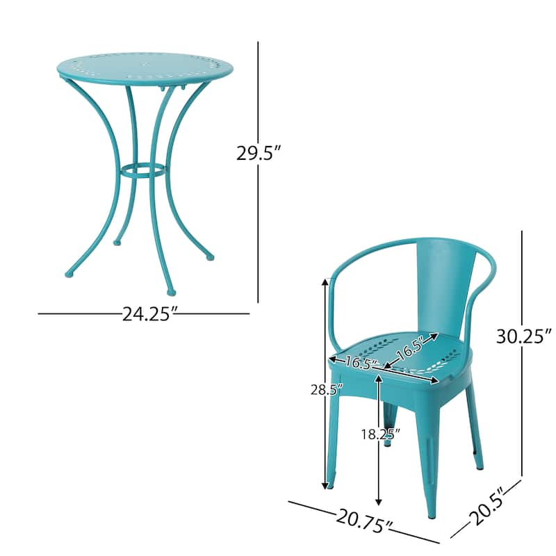 Roomfitters 3-Piece Metal Bistro Set, Outdoor Patio Table and Chairs for Balcony, Garden or Deck