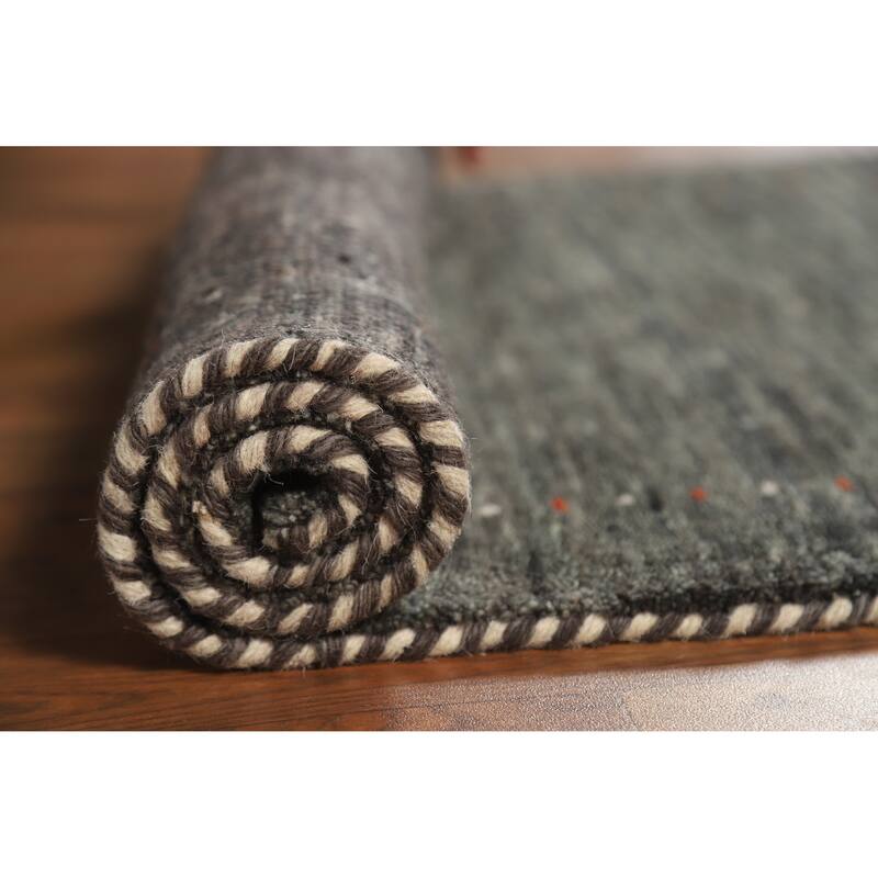 Charcoal Gabbeh Indian Rug Handmade Modern Wool Carpet - 2'7" x 5'7"