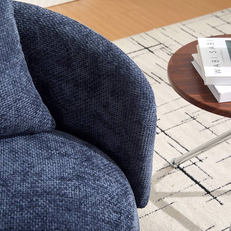 Round Swivel Barrel Chair with Pillow, Comfy Chenille Upholstered Reading Armchair, Ergonomic Single Club Sofa Chair