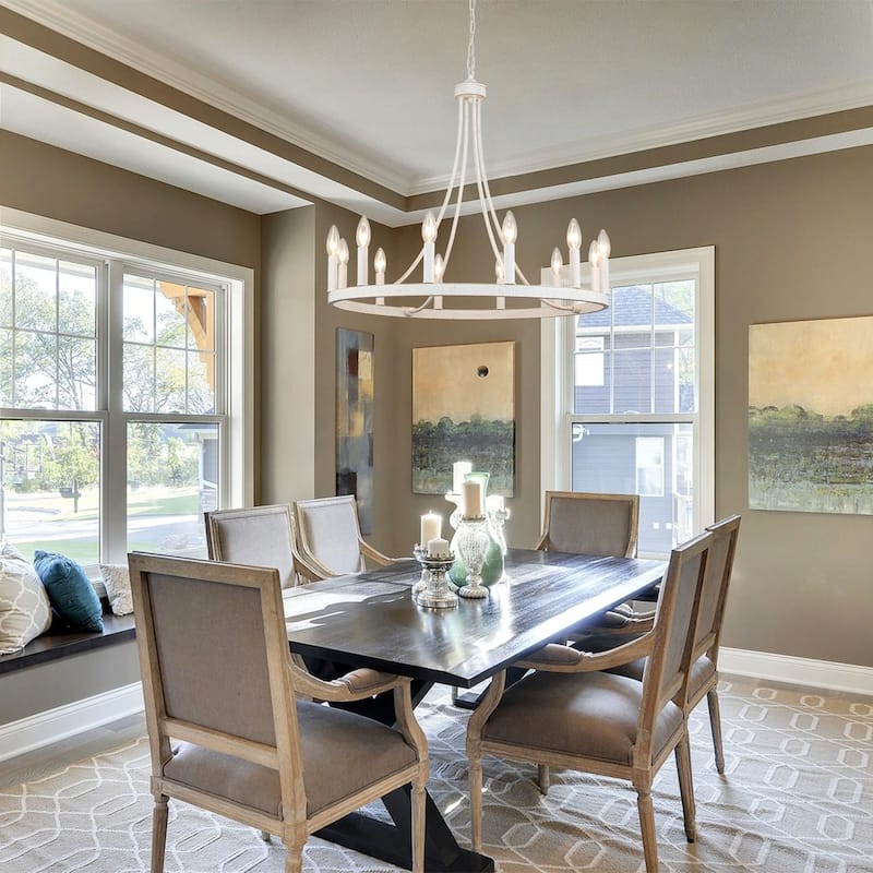 12-Light 26.77-inch Vintage Rustic Wagon Wheel Chandelier for Kitchen