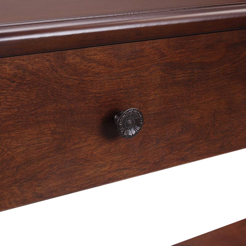 43"Retro Curved Wood Console Table with 3 Drawers and Storage Shelf