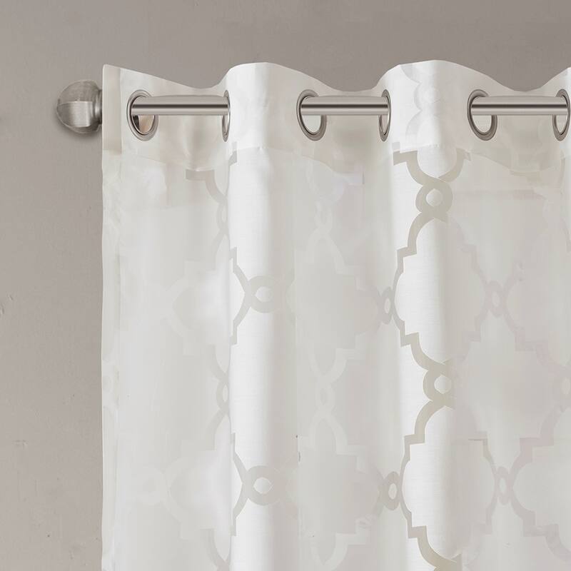 Fretwork Burnout Sheer Curtain Panel(Only 1 Pc Panel) - 84 Inches - White