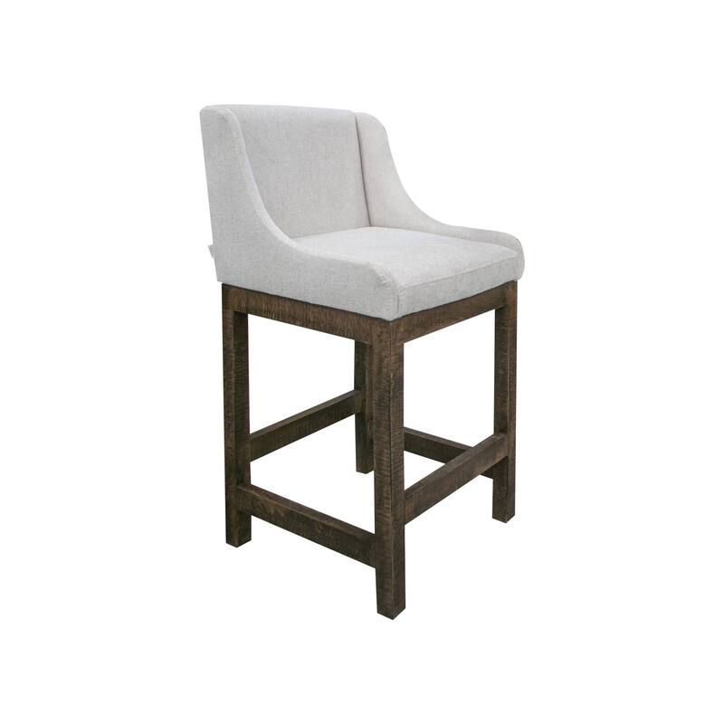 Lamy Barstool Chair, Curved Arms, Compact Solid Pine Wood, Beige Polyester