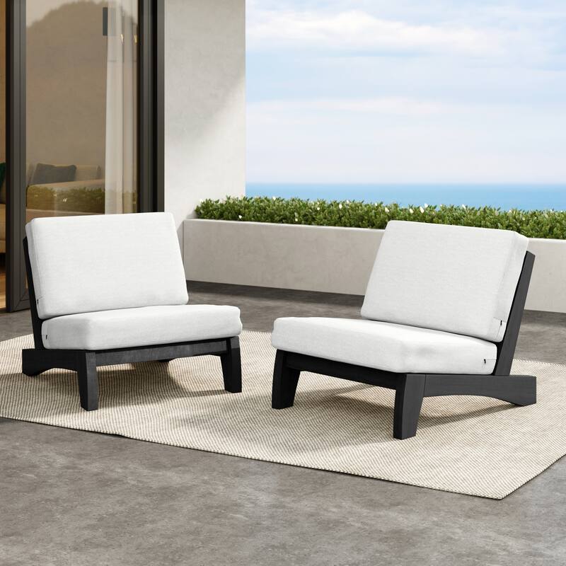 Outdoor Teak Wood Waterproof Armless Chair Loveseat with Cushions - LOVESEAT SEPARATE CUSHION - Beige/2 Chair
