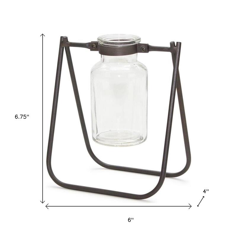 Set of Two Clear And Brown Glass And Metal Round Table Vases - 6.00