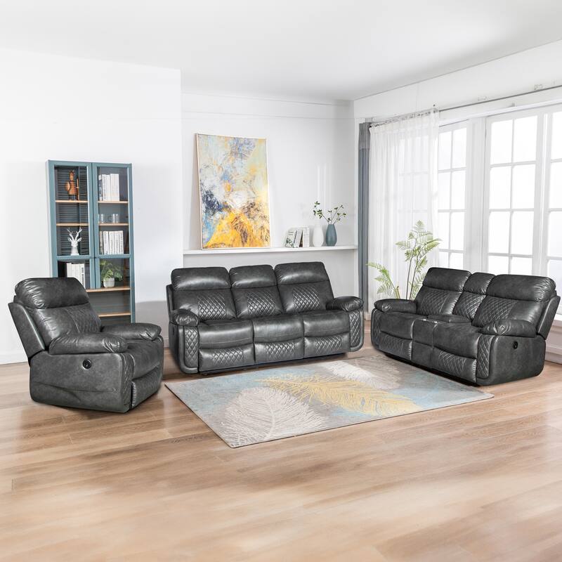 Contemporary Multi Piece Faux Leather Upholstered Living Room Sofa Set