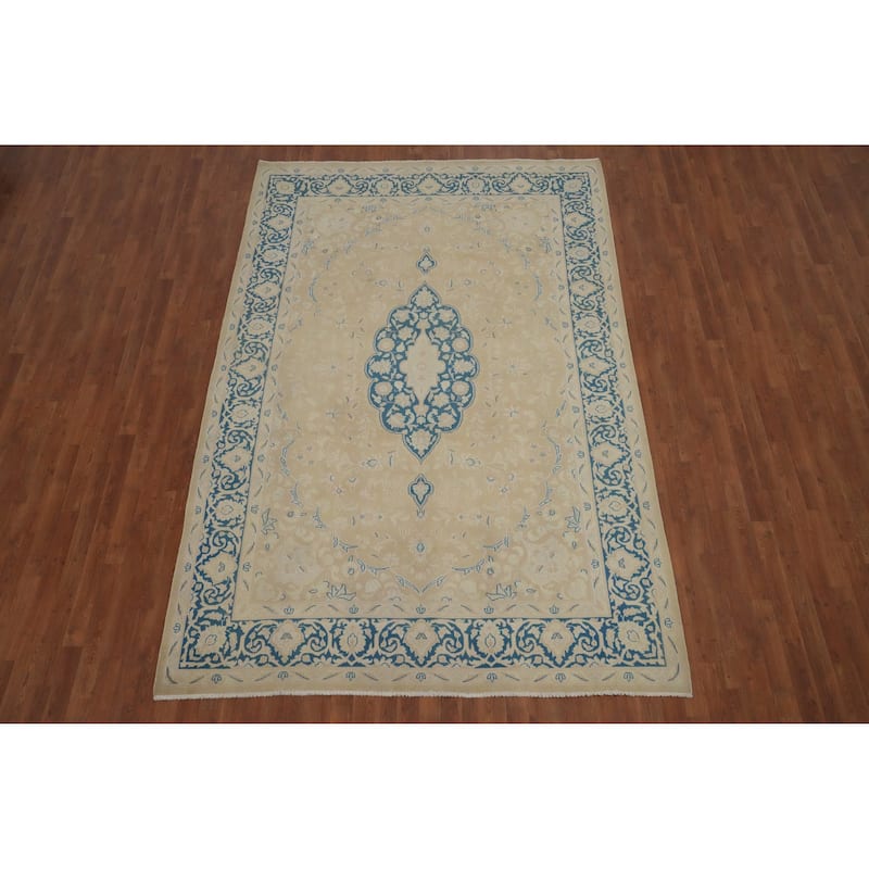 Hand Knotted Oriental 100% Wool Carpet Traditional Floral Beige & Ivories Kerman Area Rug - 10' 2'' X 6' 10''