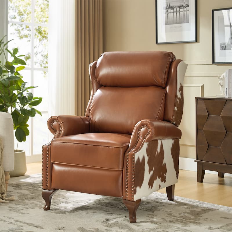 Luigi Traditional Genuine Leather Manual Recliner with Nailed Trim by HULALA HOME
