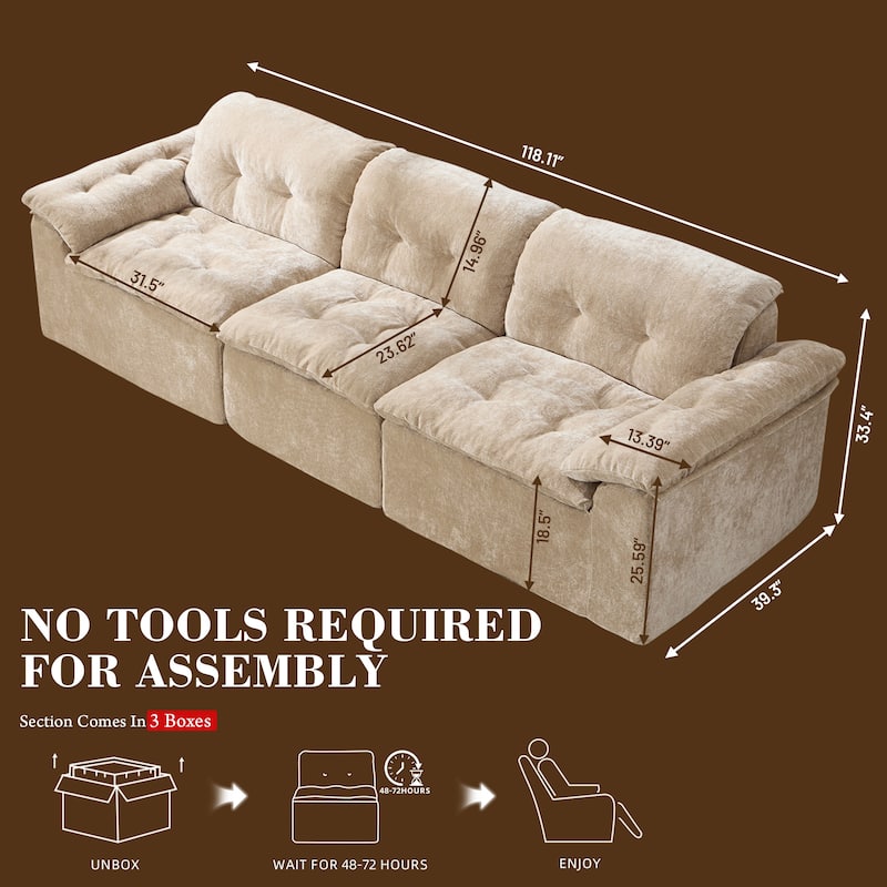 Rossetta 3-Seater Luxury Cloud Chenille Modular Sofa with Adjustable Footrest