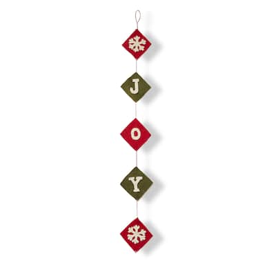 Joy Hanging Decor Multicolor Wool Sculpture 21in for Holiday Christmas Ornaments Decorative Objects