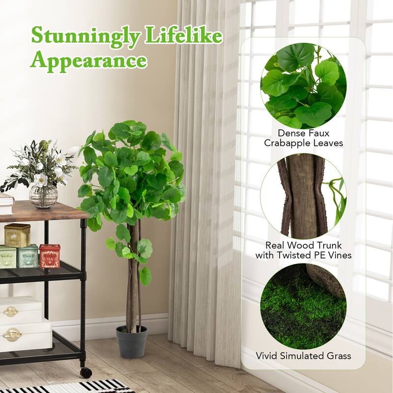 Gymax 44'' Artificial Crabapple Tree w/ Real Wood Trunk Adjustable