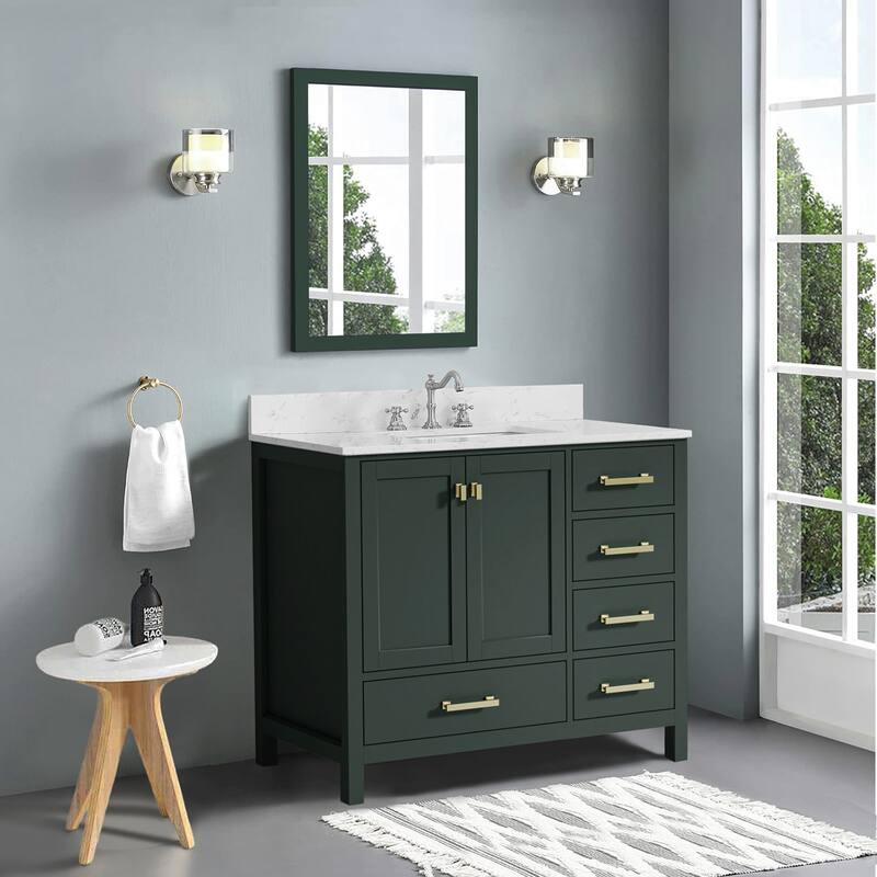 StarrySky 42 inch Undermount Single Sink Bathroom Vanity with Engineered Carrara Marble Top - 42 inch