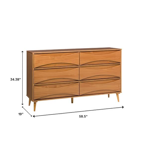 dimension image slide 0 of 2, Walker Edison Mid-Century 6-Drawer Solid Wood Dresser