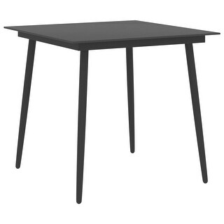 vidaXL Patio Dining Table Black 31.5"x31.5"x29.1" Steel and Glass