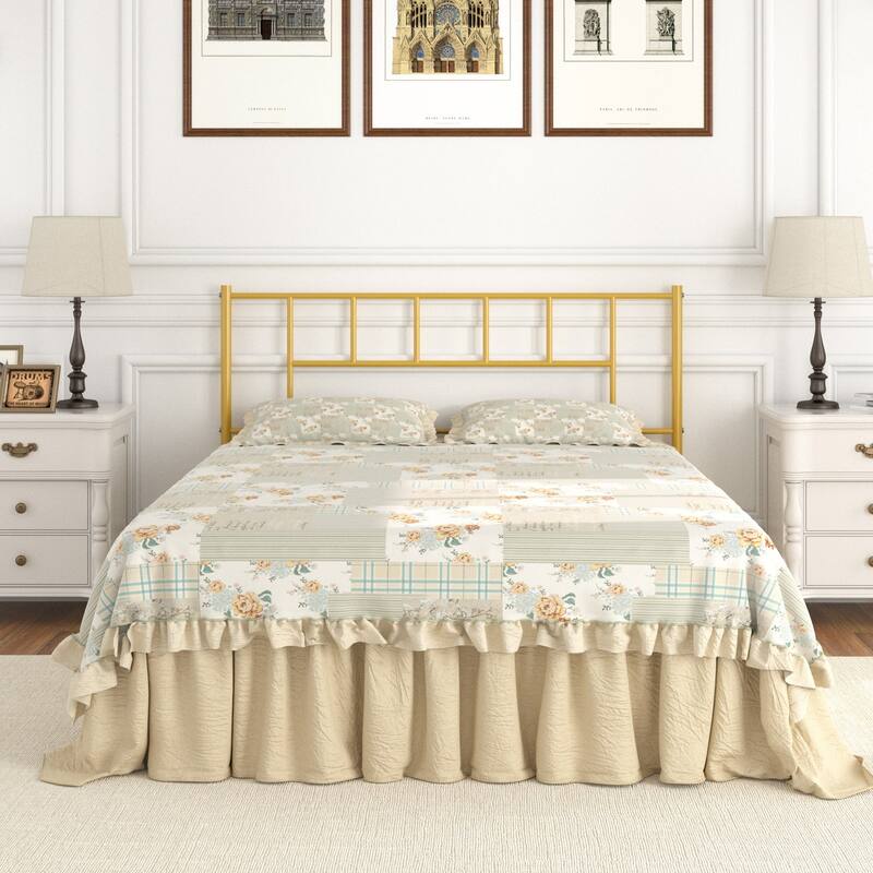 VECELO Victorian Style 14 Inch Metal Platform Bed Frame with Headboard, Heavy Duty Steel Slat Support, No Box Spring Needed